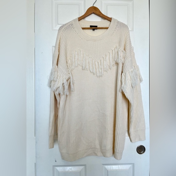 VICI Crewneck Fringe Trim Drop Shoulder Sweater Dress Cream X Large - Picture 8 of 10
